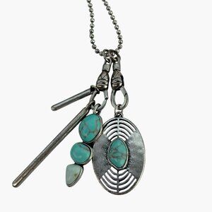 Lucky Brand Turquoise Silver Pendant Necklace  Multi Way Charm Accents